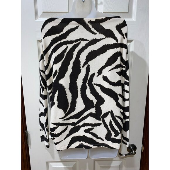 NWT Clara SunWoo COZY KNIT - BOAT NECK SIDE RUCHED SWEATER TOP - ZEBRA Size Medi - Picture 3 of 9